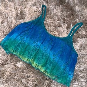 Ombré Blue-Green spaghetti strap crop top
